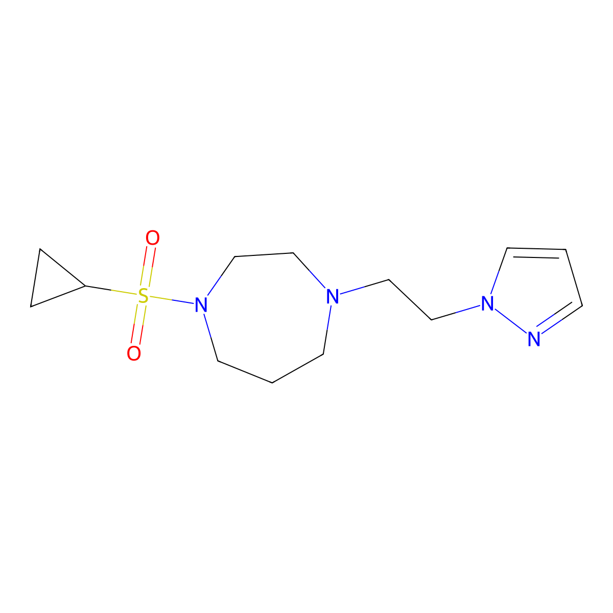 1-(cyclopropanesulfonyl)-4-[2-(1H-pyrazol-1-yl)ethyl]-1,4-diazepane molecular structure, CAS 2549019-31-8