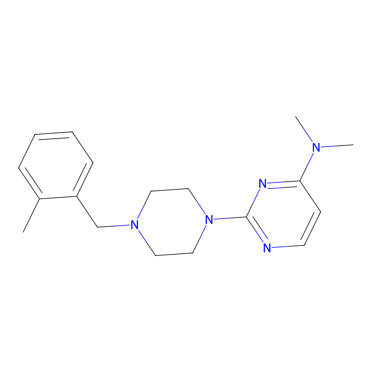 N,N-dimethyl-2-{4-[(2-methylphenyl)methyl]piperazin-1-yl}pyrimidin-4-amine molecular structure, CAS 2549019-33-0