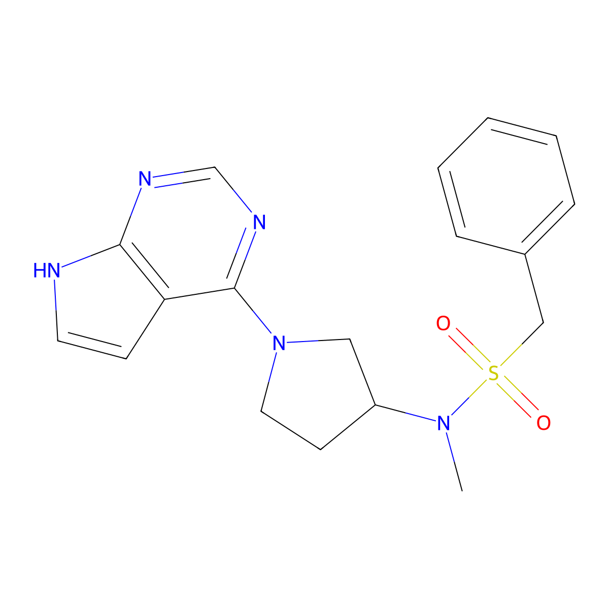 N-methyl-1-phenyl-N-(1-{7H-pyrrolo[2,3-d]pyrimidin-4-yl}pyrrolidin-3-yl)methanesulfonamide molecular structure, CAS 2549019-38-5