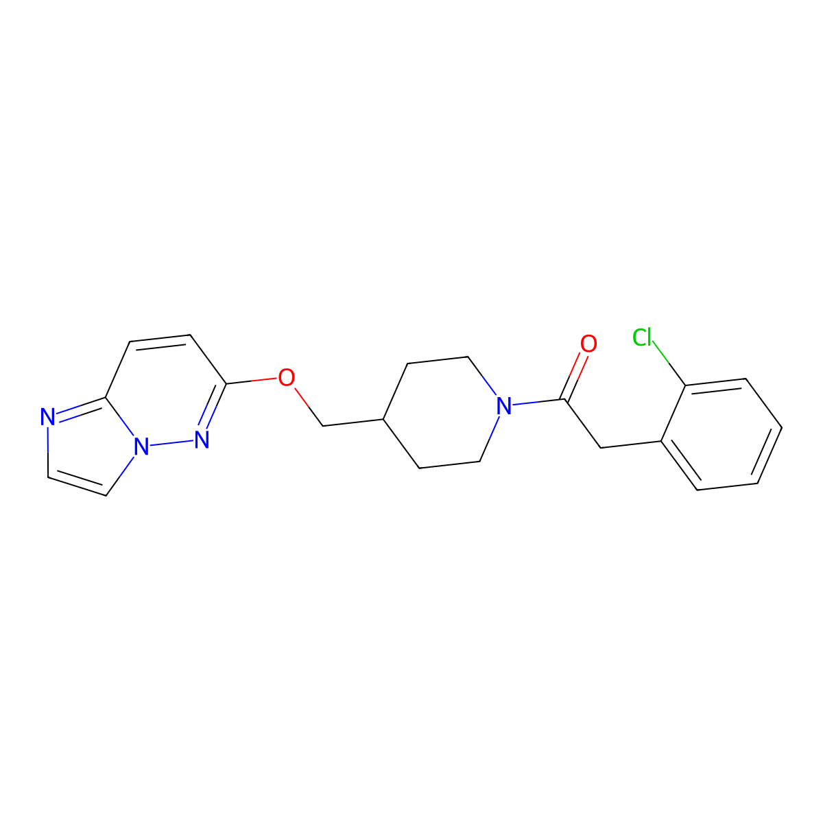 2-(2-Chlorophenyl)-1-[4-({imidazo[1,2-b]pyridazin-6-yloxy}methyl)piperidin-1-yl]ethan-1-one molecular structure, CAS 2549019-41-0