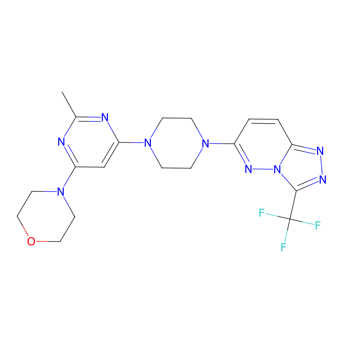 4-(2-Methyl-6-{4-[3-(trifluoromethyl)-[1,2,4]triazolo[4,3-b]pyridazin-6-yl]piperazin-1-yl}pyrimidin-4-yl)morpholine molecular structure, CAS 2549019-43-2
