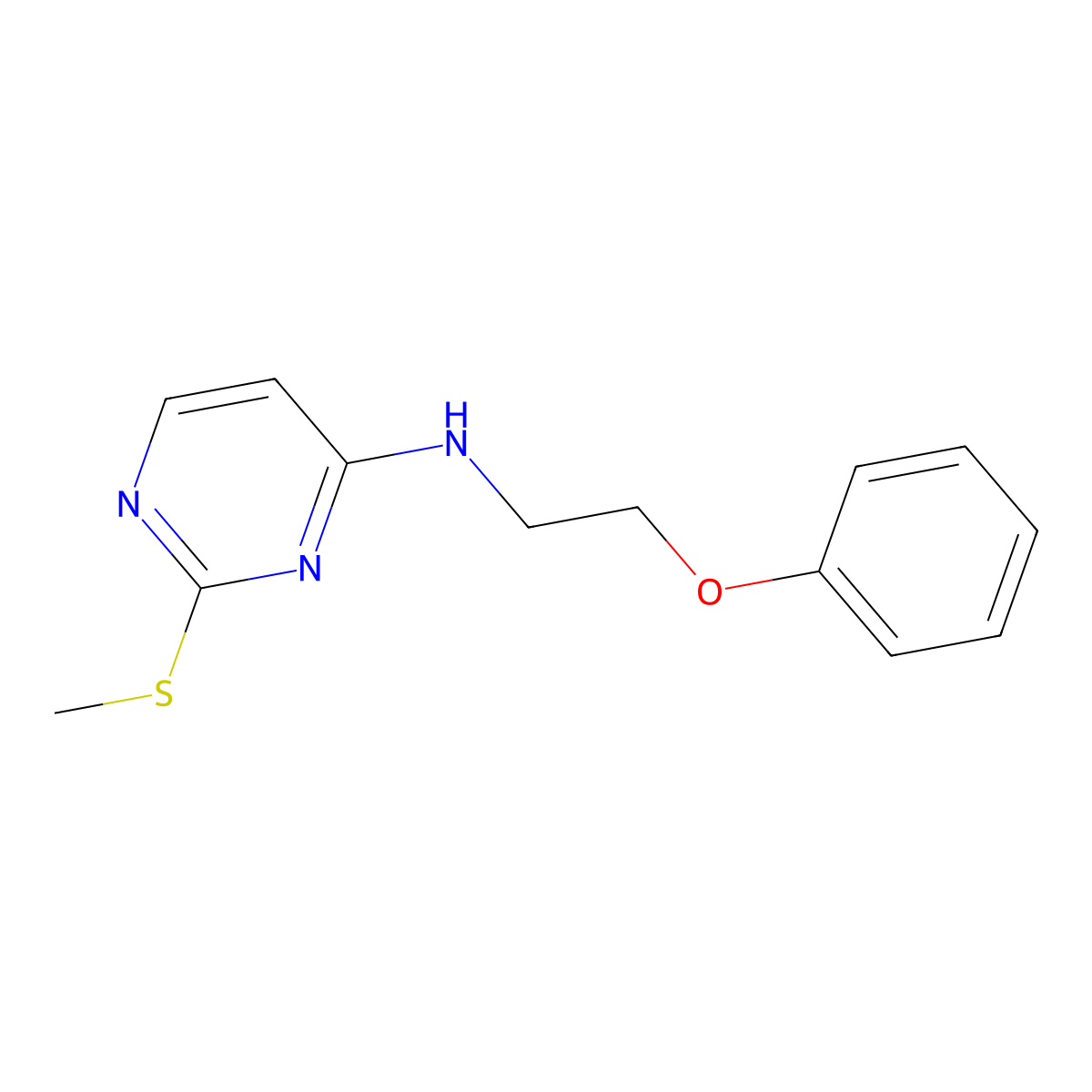 2-(methylsulfanyl)-N-(2-phenoxyethyl)pyrimidin-4-amine molecular structure, CAS 2549019-45-4