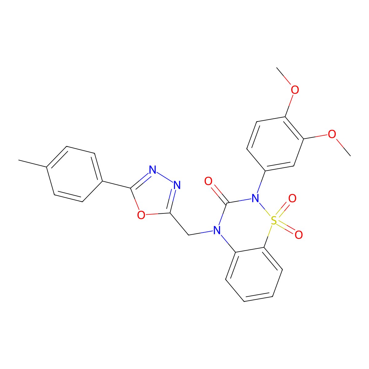 2-(3,4-dimethoxyphenyl)-4-{[5-(4-methylphenyl)-1,3,4-oxadiazol-2-yl]methyl}-3,4-dihydro-2H-1lambda6,2,4-benzothiadiazine-1,1,3-trione molecular structure, CAS 2549019-53-4