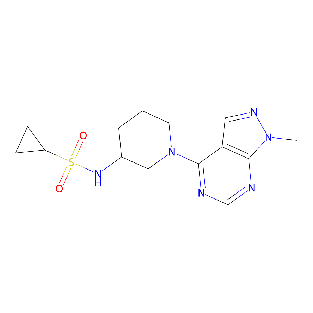 N-(1-{1-methyl-1H-pyrazolo[3,4-d]pyrimidin-4-yl}piperidin-3-yl)cyclopropanesulfonamide molecular structure, CAS 2549019-54-5