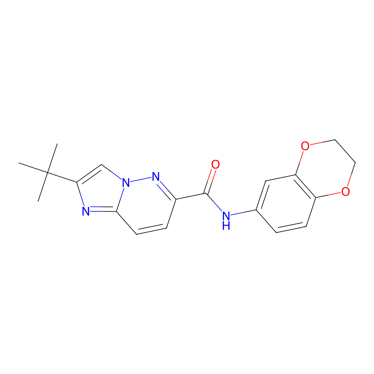 2-tert-butyl-N-(2,3-dihydro-1,4-benzodioxin-6-yl)imidazo[1,2-b]pyridazine-6-carboxamide molecular structure, CAS 2549019-56-7