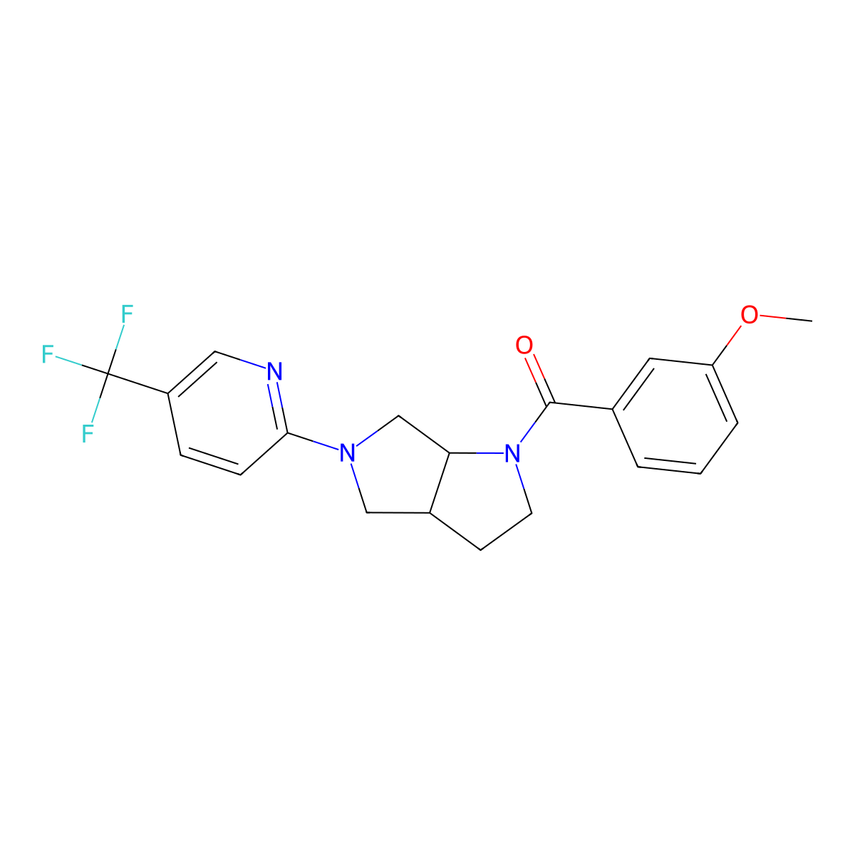2-[1-(3-Methoxybenzoyl)-octahydropyrrolo[3,4-b]pyrrol-5-yl]-5-(trifluoromethyl)pyridine molecular structure, CAS 2549019-58-9