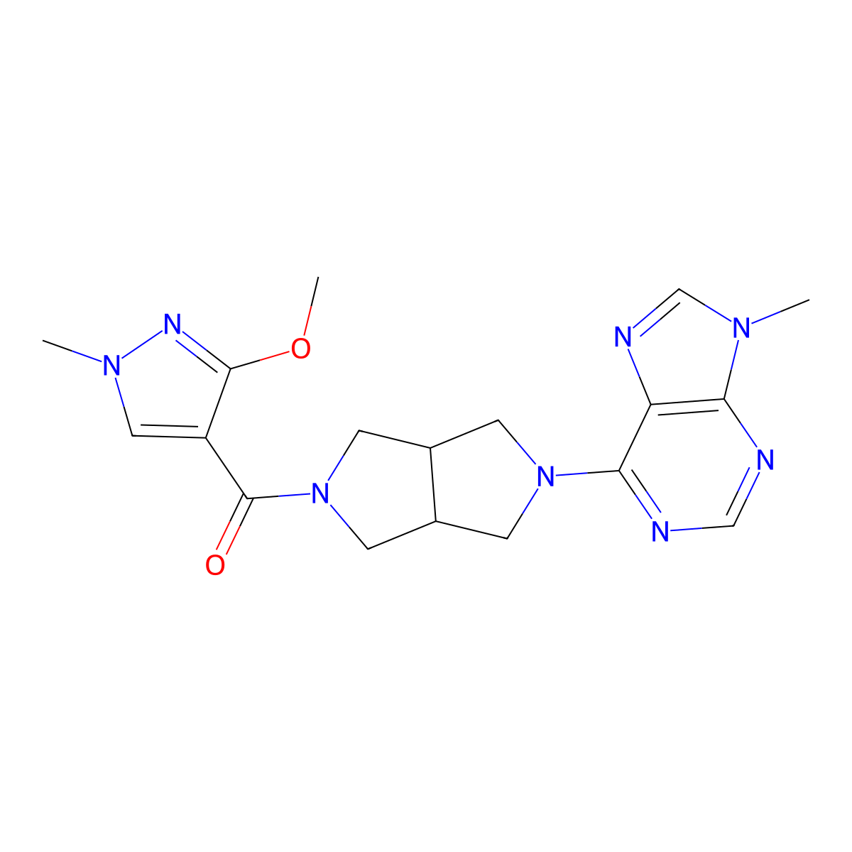 6-[5-(3-methoxy-1-methyl-1H-pyrazole-4-carbonyl)-octahydropyrrolo[3,4-c]pyrrol-2-yl]-9-methyl-9H-purine molecular structure, CAS 2549019-62-5