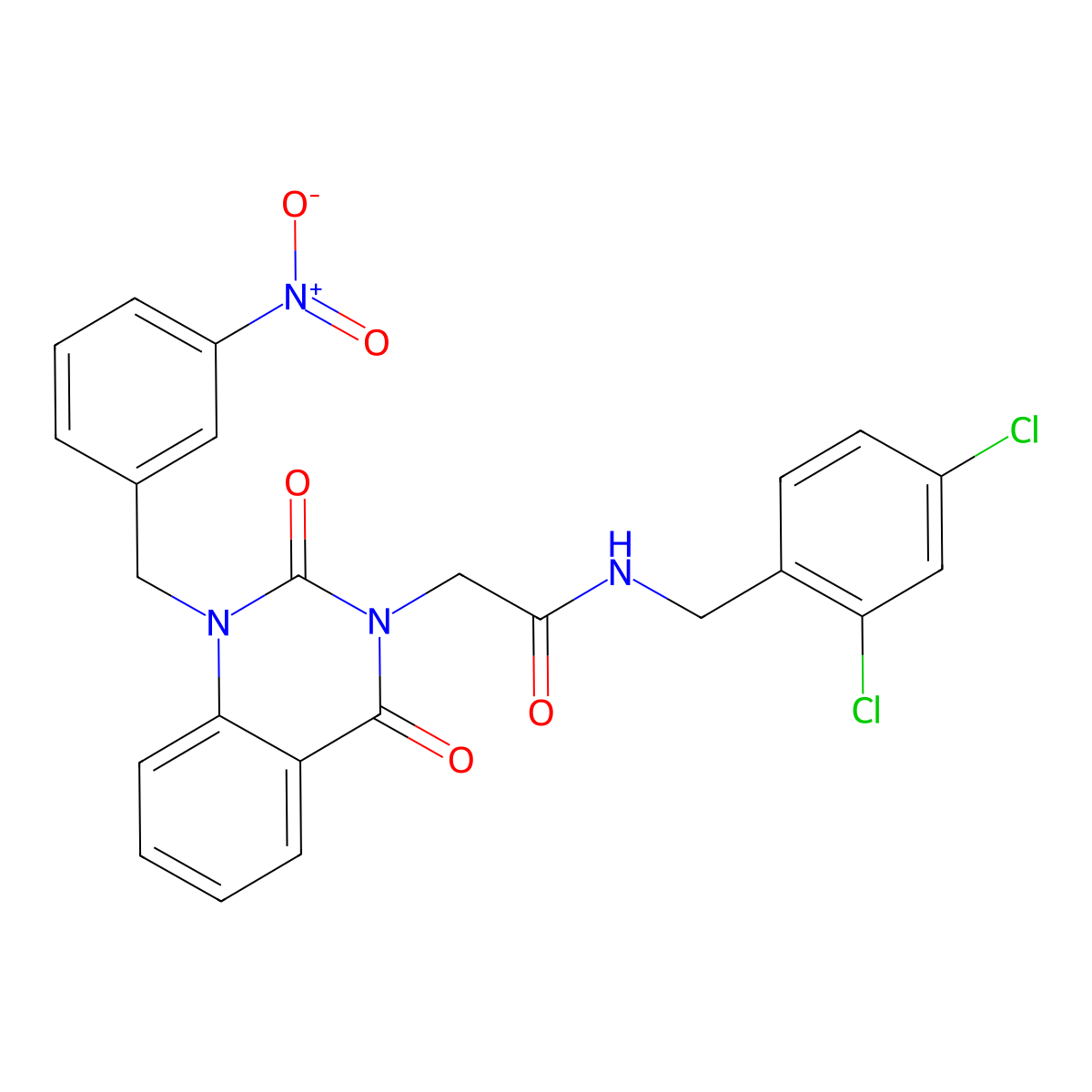 N-[(2,4-dichlorophenyl)methyl]-2-{1-[(3-nitrophenyl)methyl]-2,4-dioxo-1,2,3,4-tetrahydroquinazolin-3-yl}acetamide molecular structure, CAS 2549019-63-6