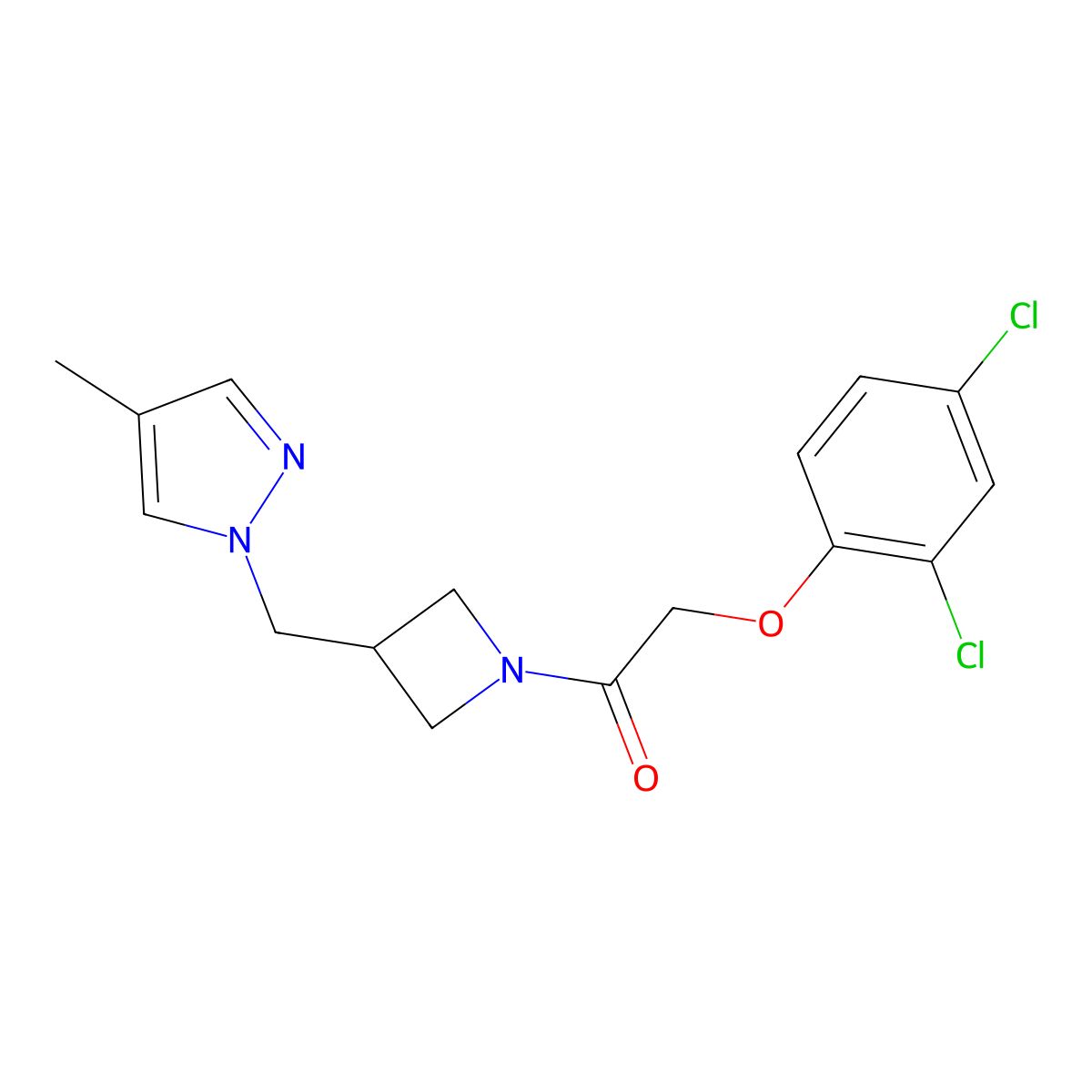 2-(2,4-dichlorophenoxy)-1-{3-[(4-methyl-1H-pyrazol-1-yl)methyl]azetidin-1-yl}ethan-1-one molecular structure, CAS 2549019-65-8