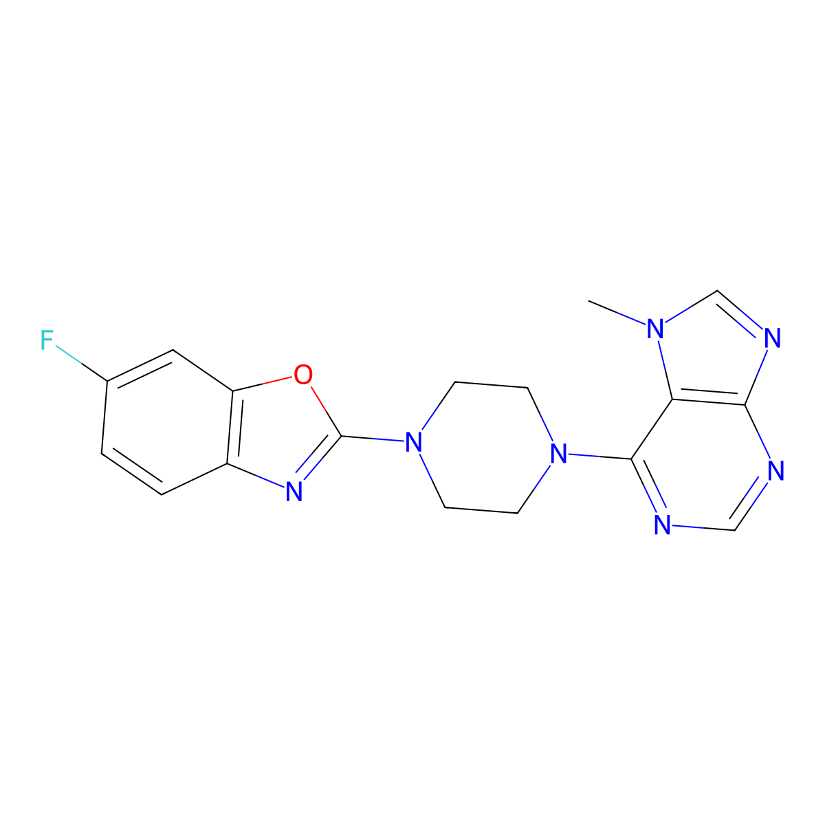 6-[4-(6-fluoro-1,3-benzoxazol-2-yl)piperazin-1-yl]-7-methyl-7H-purine molecular structure, CAS 2549019-66-9