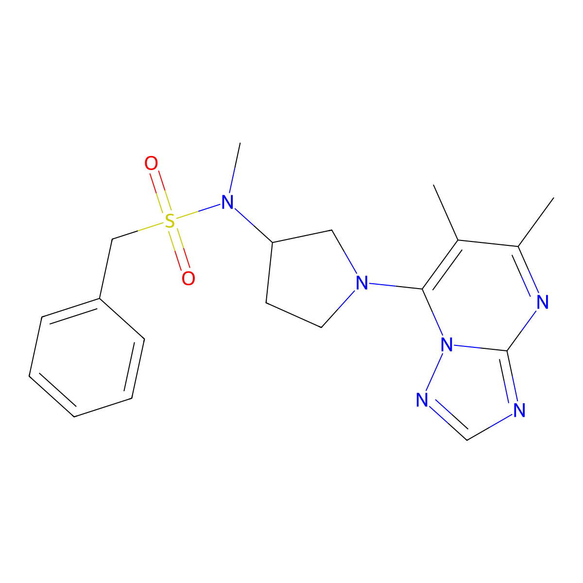 N-(1-{5,6-dimethyl-[1,2,4]triazolo[1,5-a]pyrimidin-7-yl}pyrrolidin-3-yl)-N-methyl-1-phenylmethanesulfonamide molecular structure, CAS 2549019-70-5