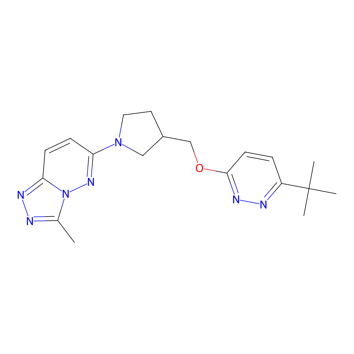 3-Tert-butyl-6-[(1-{3-methyl-[1,2,4]triazolo[4,3-b]pyridazin-6-yl}pyrrolidin-3-yl)methoxy]pyridazine molecular structure, CAS 2549019-71-6