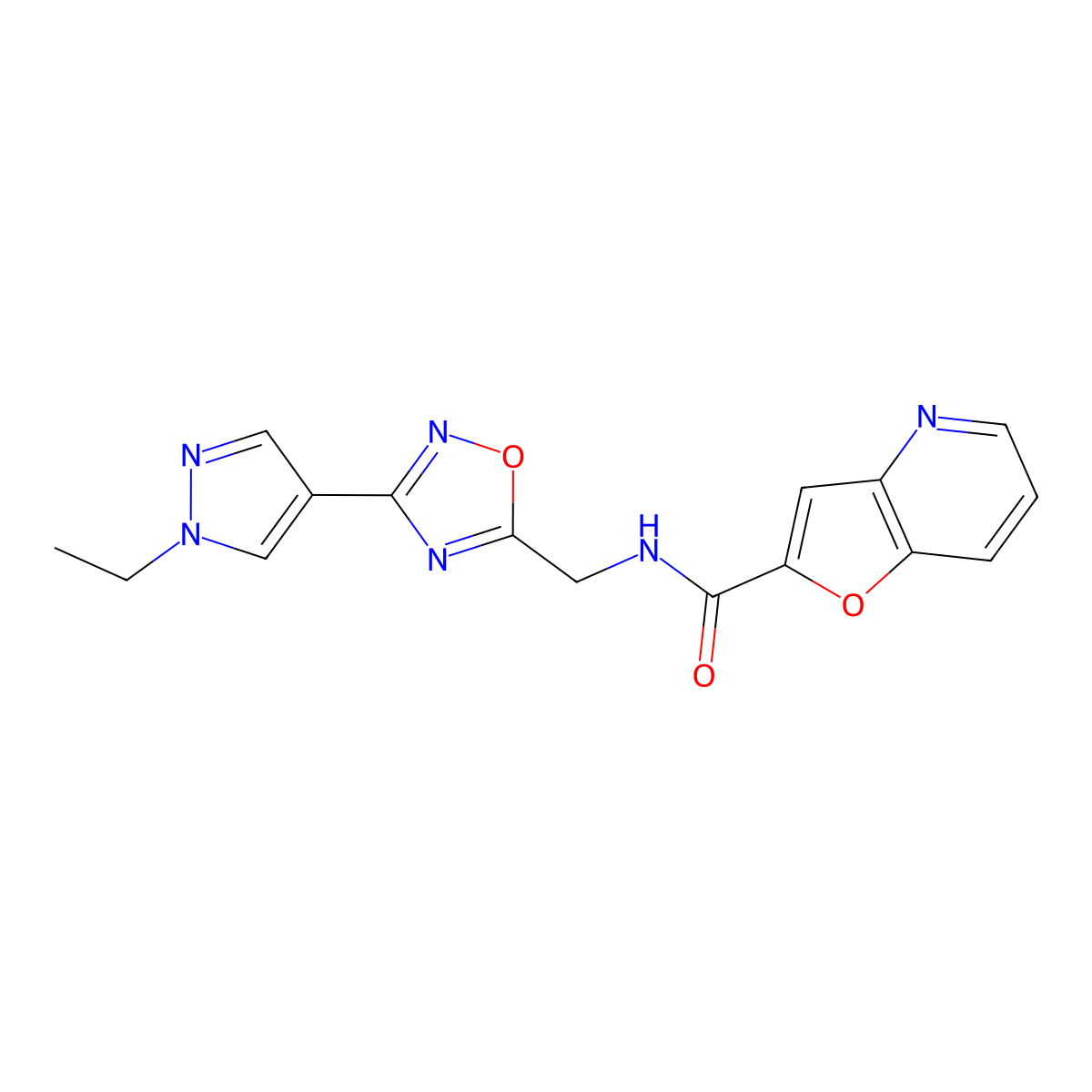 N-{[3-(1-ethyl-1H-pyrazol-4-yl)-1,2,4-oxadiazol-5-yl]methyl}furo[3,2-b]pyridine-2-carboxamide molecular structure, CAS 2549019-72-7