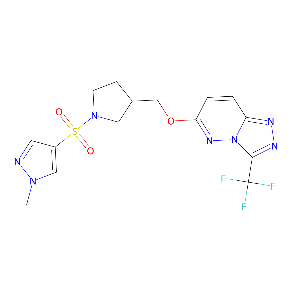 1-methyl-4-{[3-({[3-(trifluoromethyl)-[1,2,4]triazolo[4,3-b]pyridazin-6-yl]oxy}methyl)pyrrolidin-1-yl]sulfonyl}-1H-pyrazole molecular structure, CAS 2549019-76-1