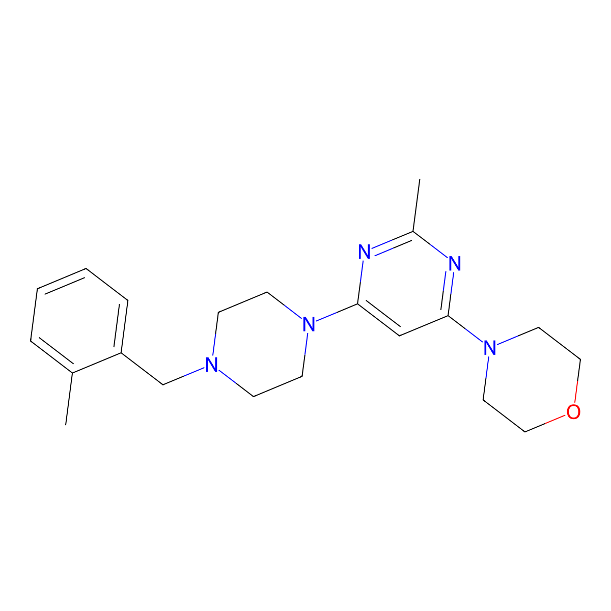 4-(2-Methyl-6-{4-[(2-methylphenyl)methyl]piperazin-1-yl}pyrimidin-4-yl)morpholine molecular structure, CAS 2549019-79-4