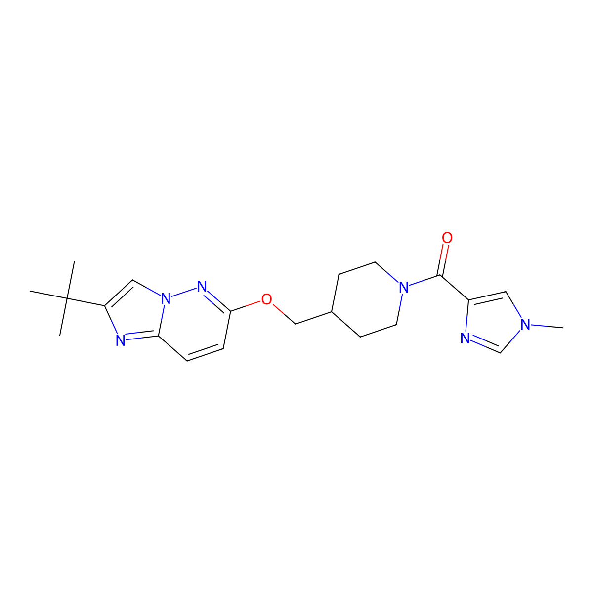 4-[({2-tert-butylimidazo[1,2-b]pyridazin-6-yl}oxy)methyl]-1-(1-methyl-1H-imidazole-4-carbonyl)piperidine molecular structure, CAS 2549019-80-7