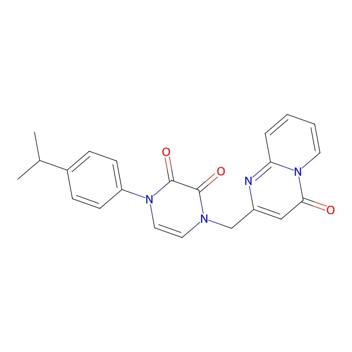 1-({4-oxo-4H-pyrido[1,2-a]pyrimidin-2-yl}methyl)-4-[4-(propan-2-yl)phenyl]-1,2,3,4-tetrahydropyrazine-2,3-dione molecular structure, CAS 2549019-81-8