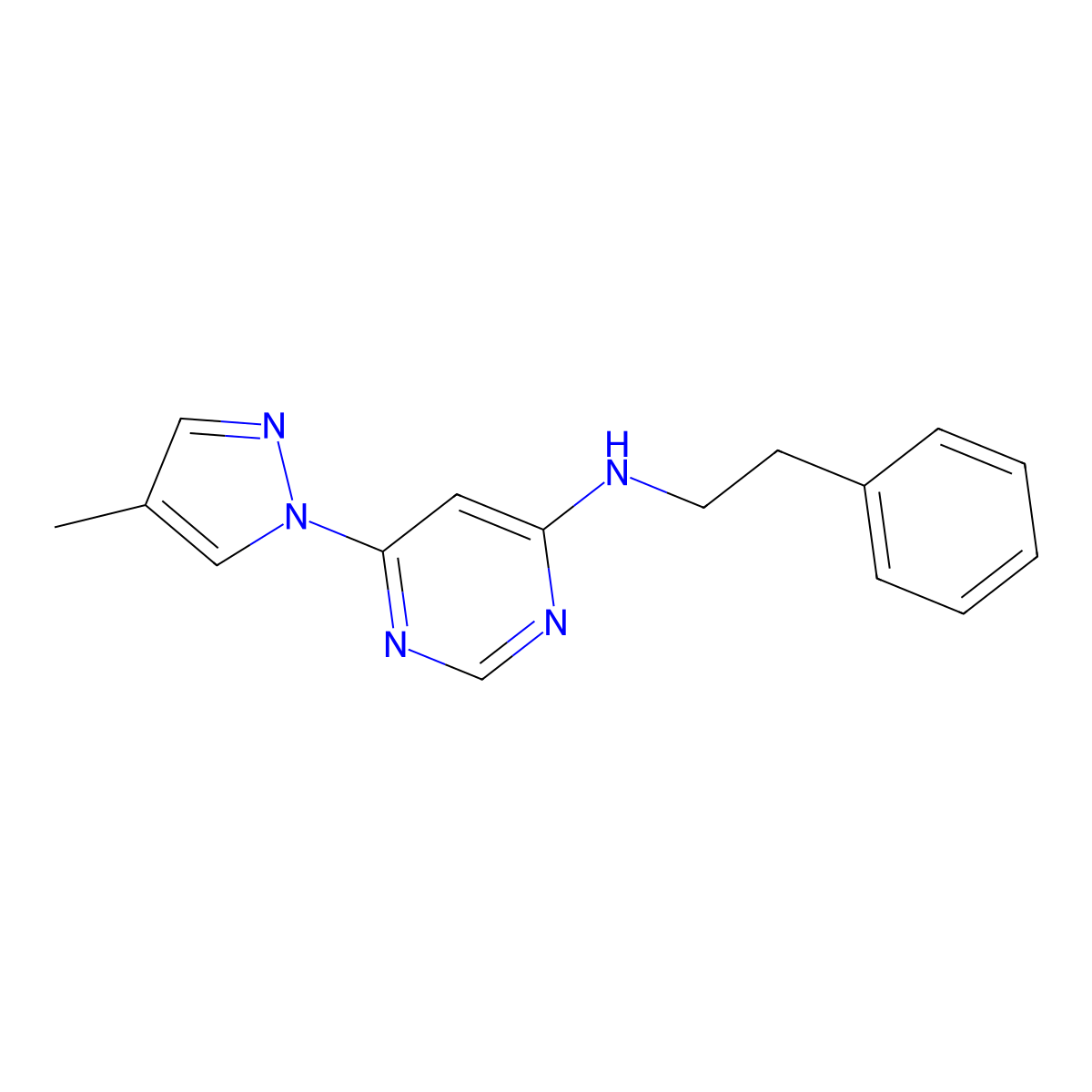6-(4-methyl-1H-pyrazol-1-yl)-N-(2-phenylethyl)pyrimidin-4-amine molecular structure, CAS 2549019-83-0