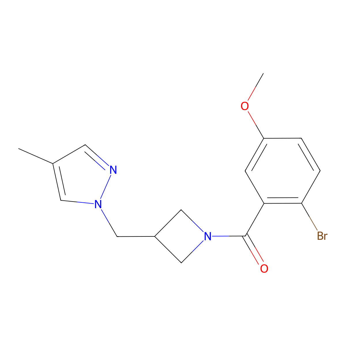 1-{[1-(2-bromo-5-methoxybenzoyl)azetidin-3-yl]methyl}-4-methyl-1H-pyrazole molecular structure, CAS 2549019-89-6