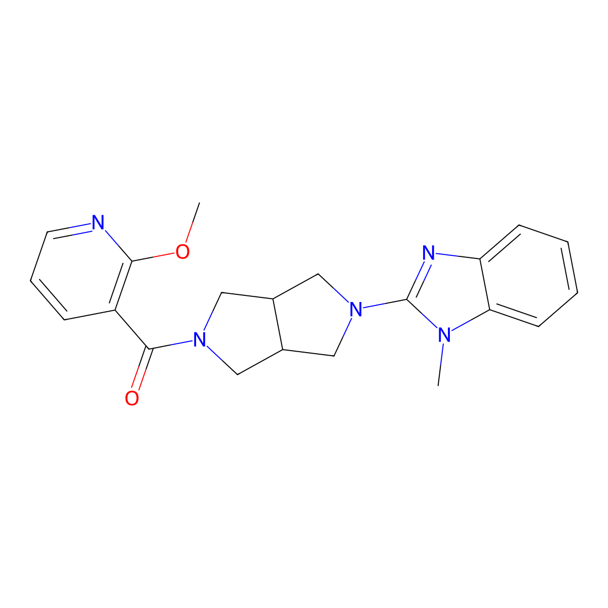 2-[5-(2-methoxypyridine-3-carbonyl)-octahydropyrrolo[3,4-c]pyrrol-2-yl]-1-methyl-1H-1,3-benzodiazole molecular structure, CAS 2549019-91-0