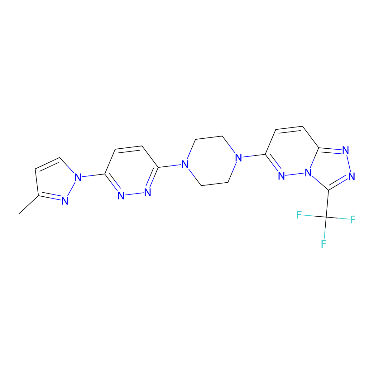 3-(3-methyl-1H-pyrazol-1-yl)-6-{4-[3-(trifluoromethyl)-[1,2,4]triazolo[4,3-b]pyridazin-6-yl]piperazin-1-yl}pyridazine molecular structure, CAS 2549019-92-1