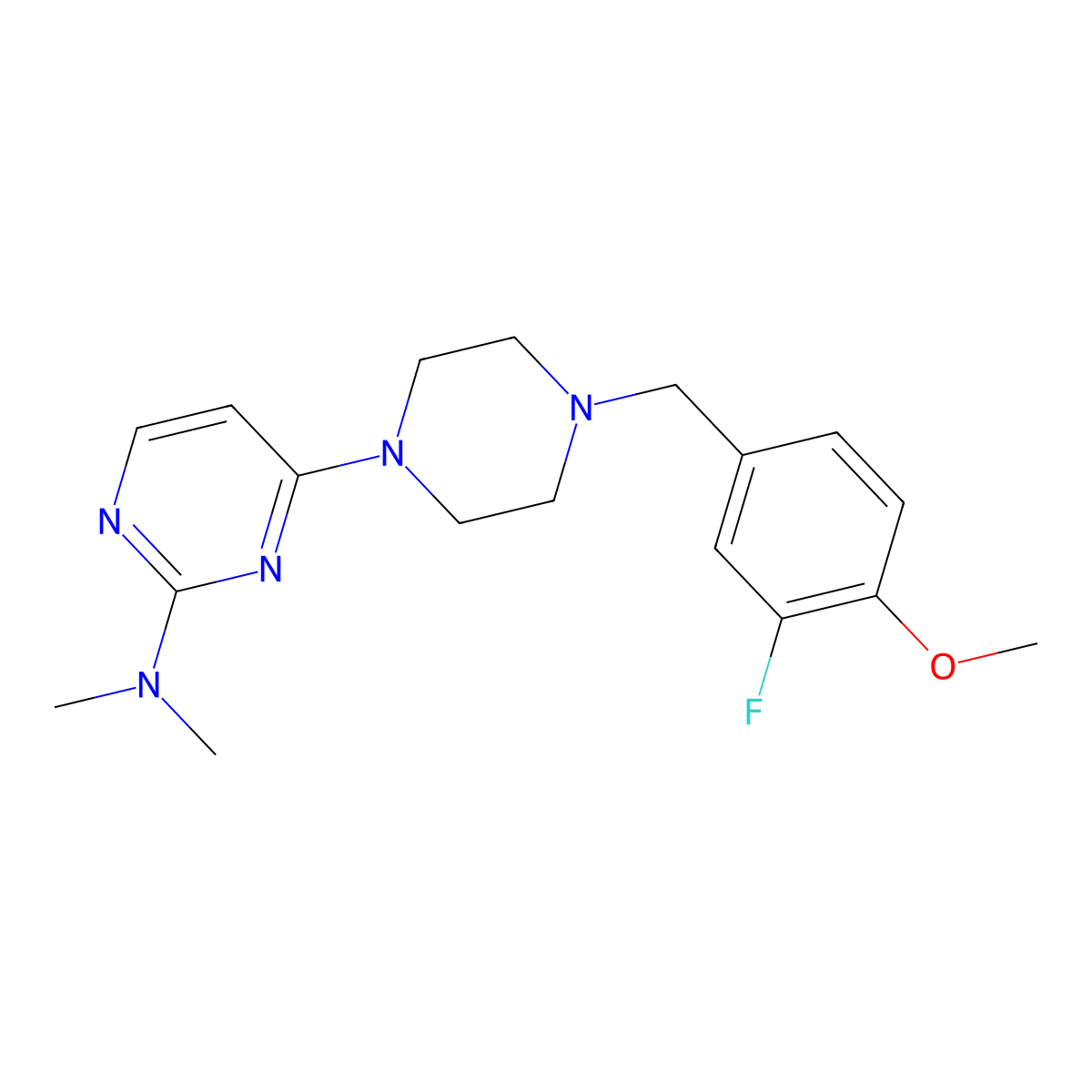 4-{4-[(3-fluoro-4-methoxyphenyl)methyl]piperazin-1-yl}-N,N-dimethylpyrimidin-2-amine molecular structure, CAS 2549019-93-2