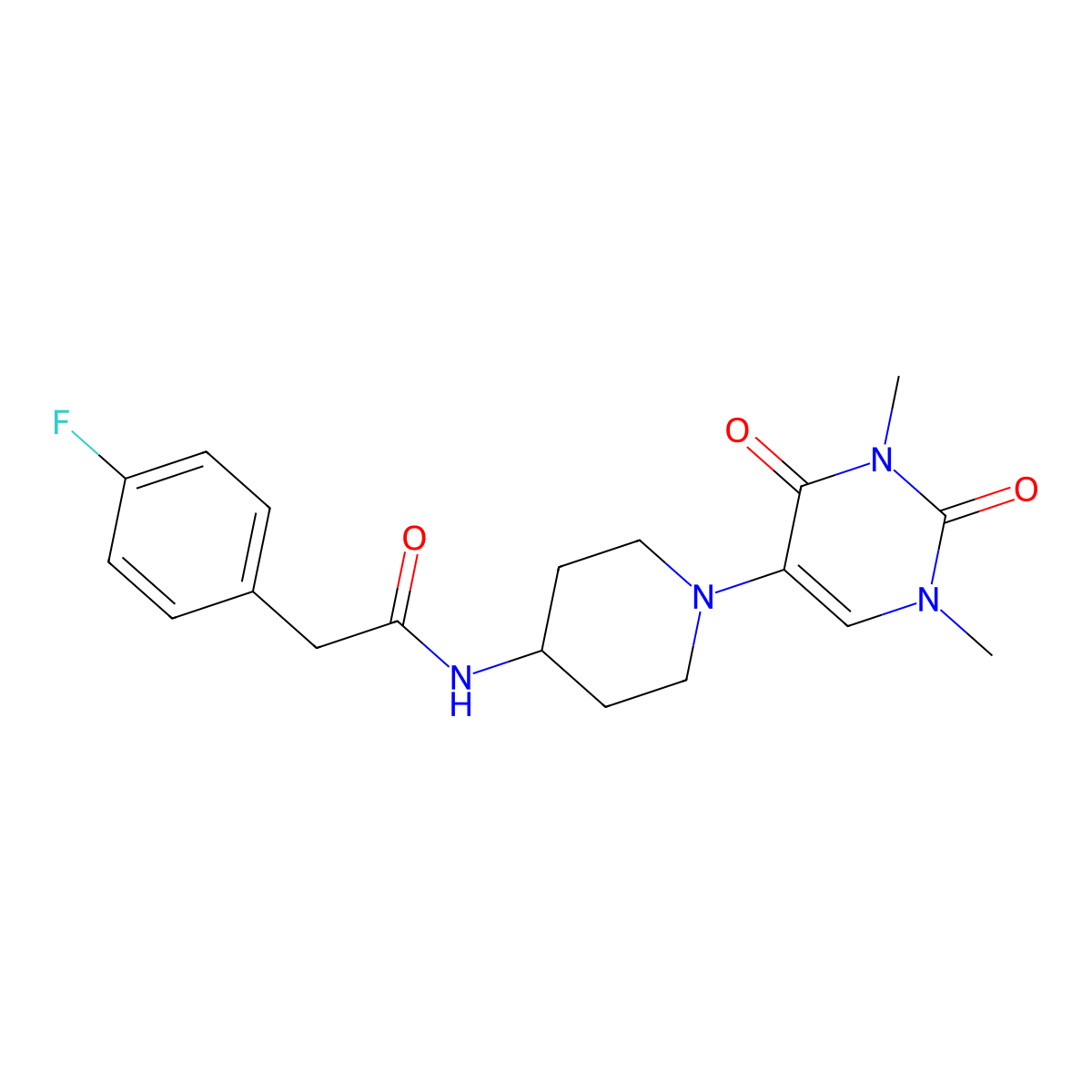 N-[1-(1,3-dimethyl-2,4-dioxo-1,2,3,4-tetrahydropyrimidin-5-yl)piperidin-4-yl]-2-(4-fluorophenyl)acetamide molecular structure, CAS 2549019-95-4
