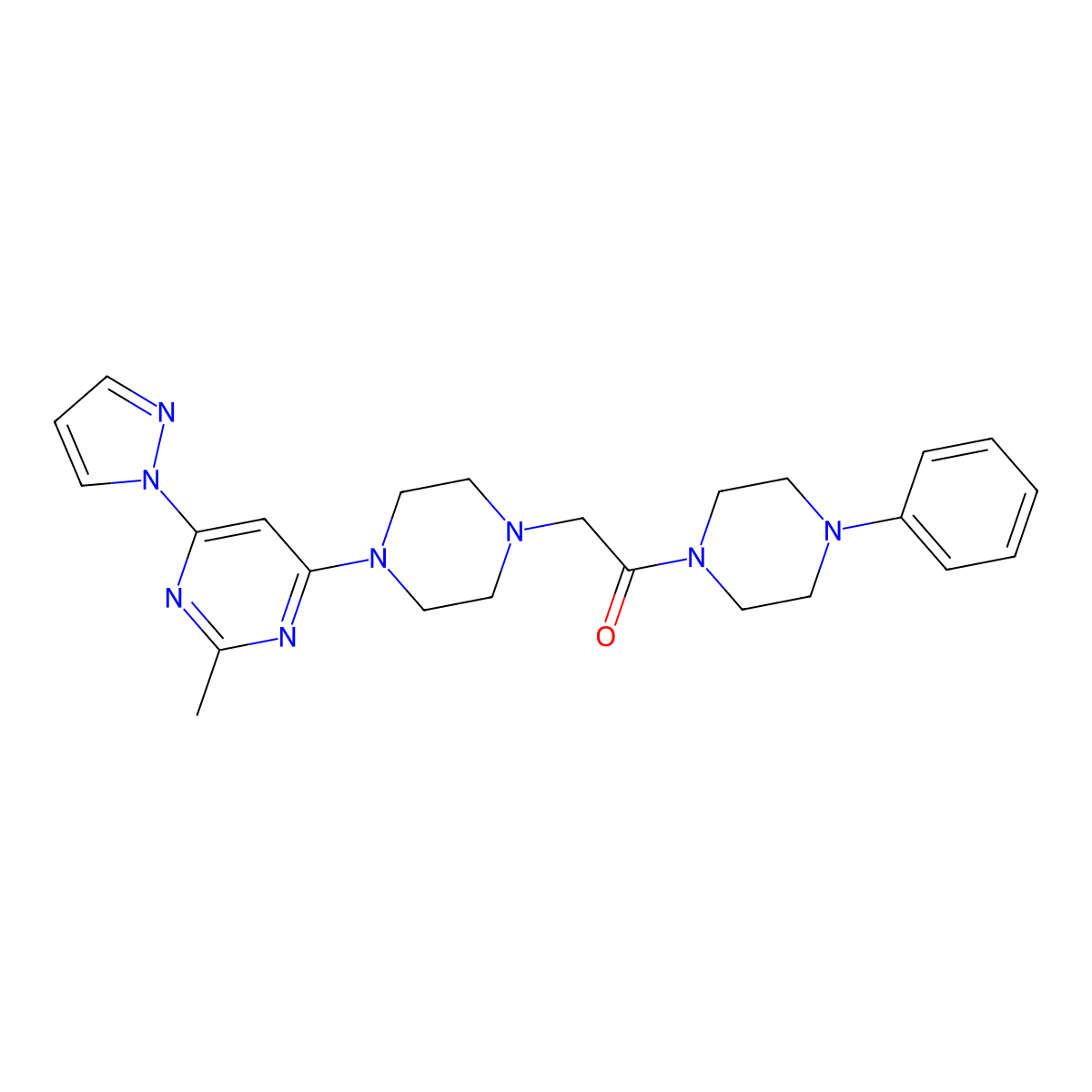 2-{4-[2-methyl-6-(1H-pyrazol-1-yl)pyrimidin-4-yl]piperazin-1-yl}-1-(4-phenylpiperazin-1-yl)ethan-1-one molecular structure, CAS 2549019-96-5