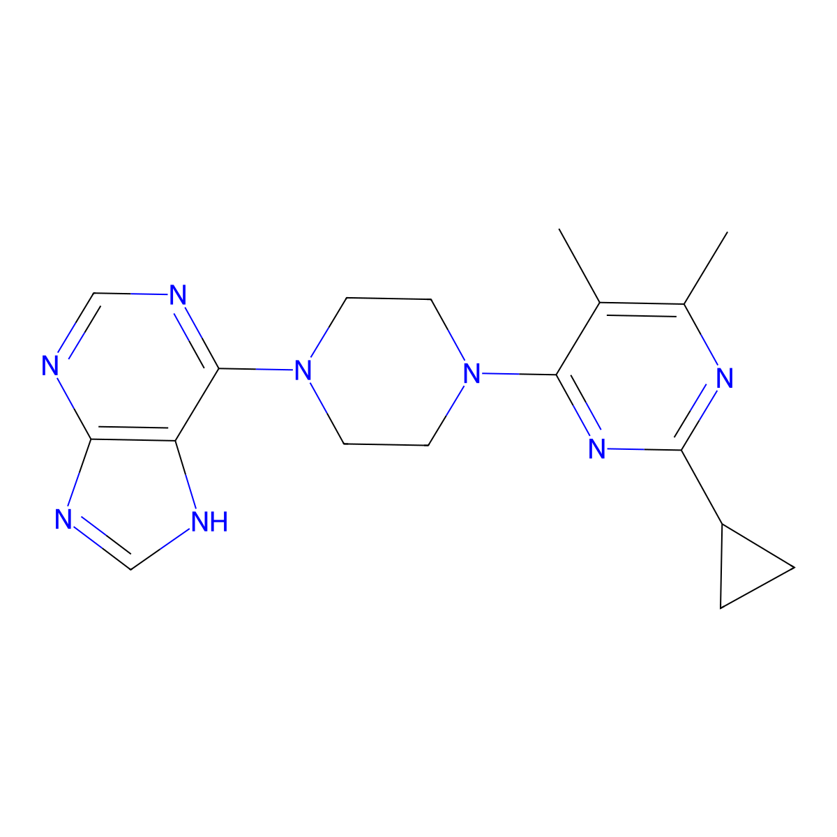 6-[4-(2-cyclopropyl-5,6-dimethylpyrimidin-4-yl)piperazin-1-yl]-9H-purine molecular structure, CAS 2549019-98-7