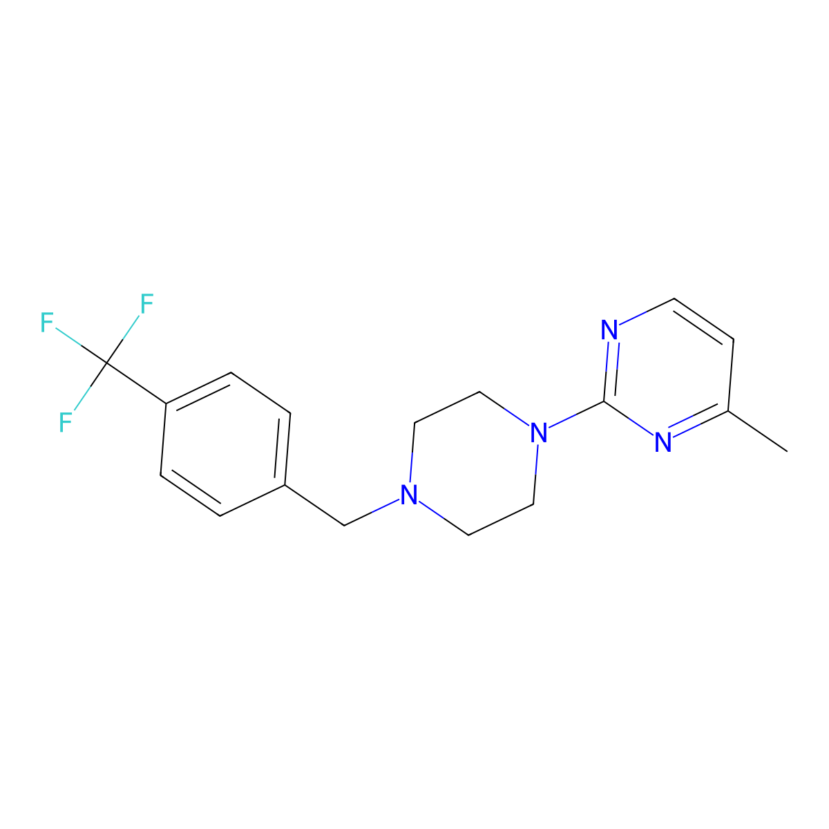 4-Methyl-2-(4-{[4-(trifluoromethyl)phenyl]methyl}piperazin-1-yl)pyrimidine molecular structure, CAS 2549020-00-8