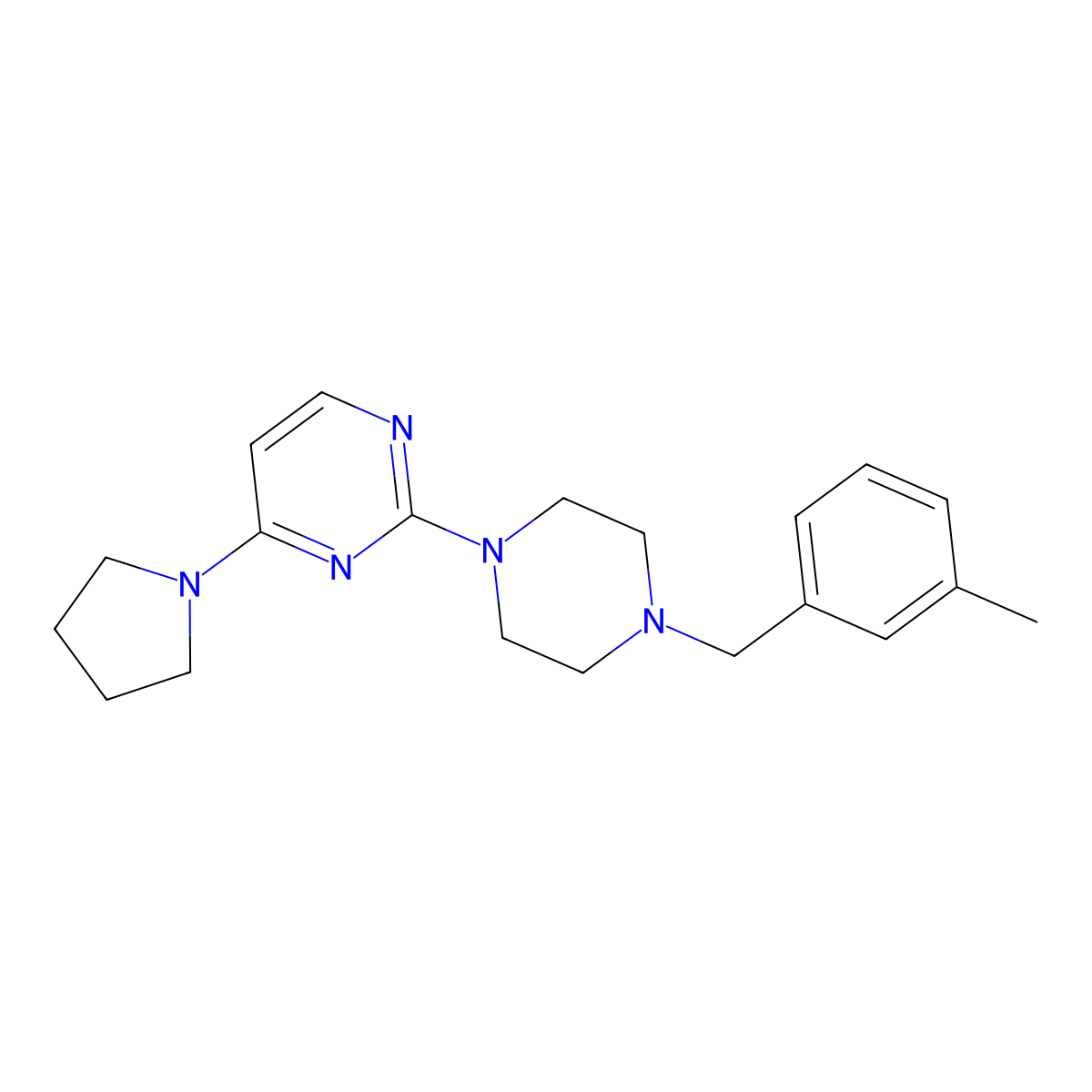 2-{4-[(3-Methylphenyl)methyl]piperazin-1-yl}-4-(pyrrolidin-1-yl)pyrimidine molecular structure, CAS 2549020-01-9