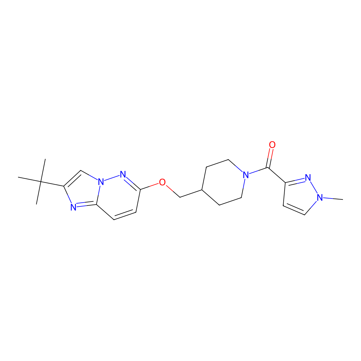 4-[({2-tert-butylimidazo[1,2-b]pyridazin-6-yl}oxy)methyl]-1-(1-methyl-1H-pyrazole-3-carbonyl)piperidine molecular structure, CAS 2549020-04-2