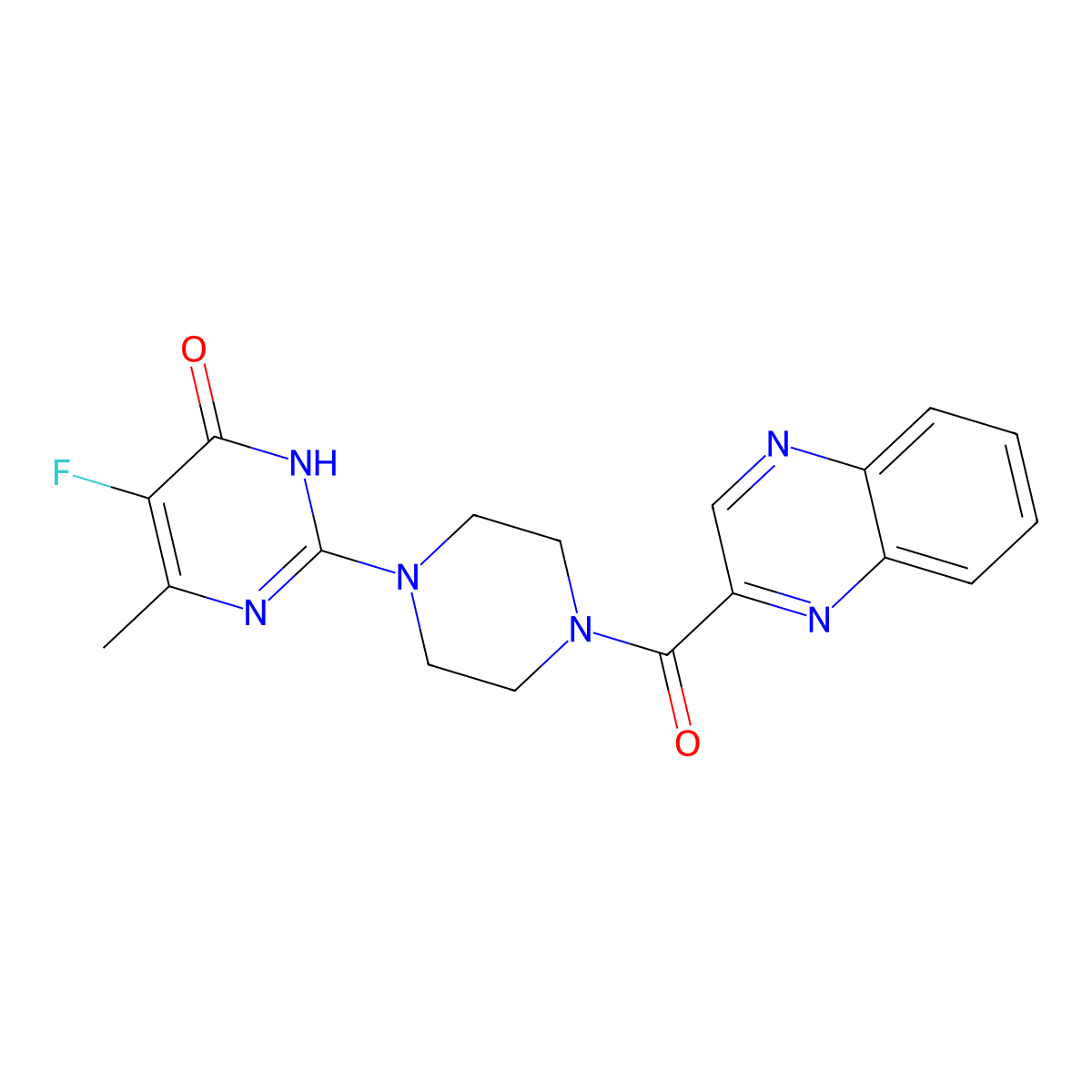 5-Fluoro-6-methyl-2-[4-(quinoxaline-2-carbonyl)piperazin-1-yl]-3,4-dihydropyrimidin-4-one molecular structure, CAS 2549020-06-4