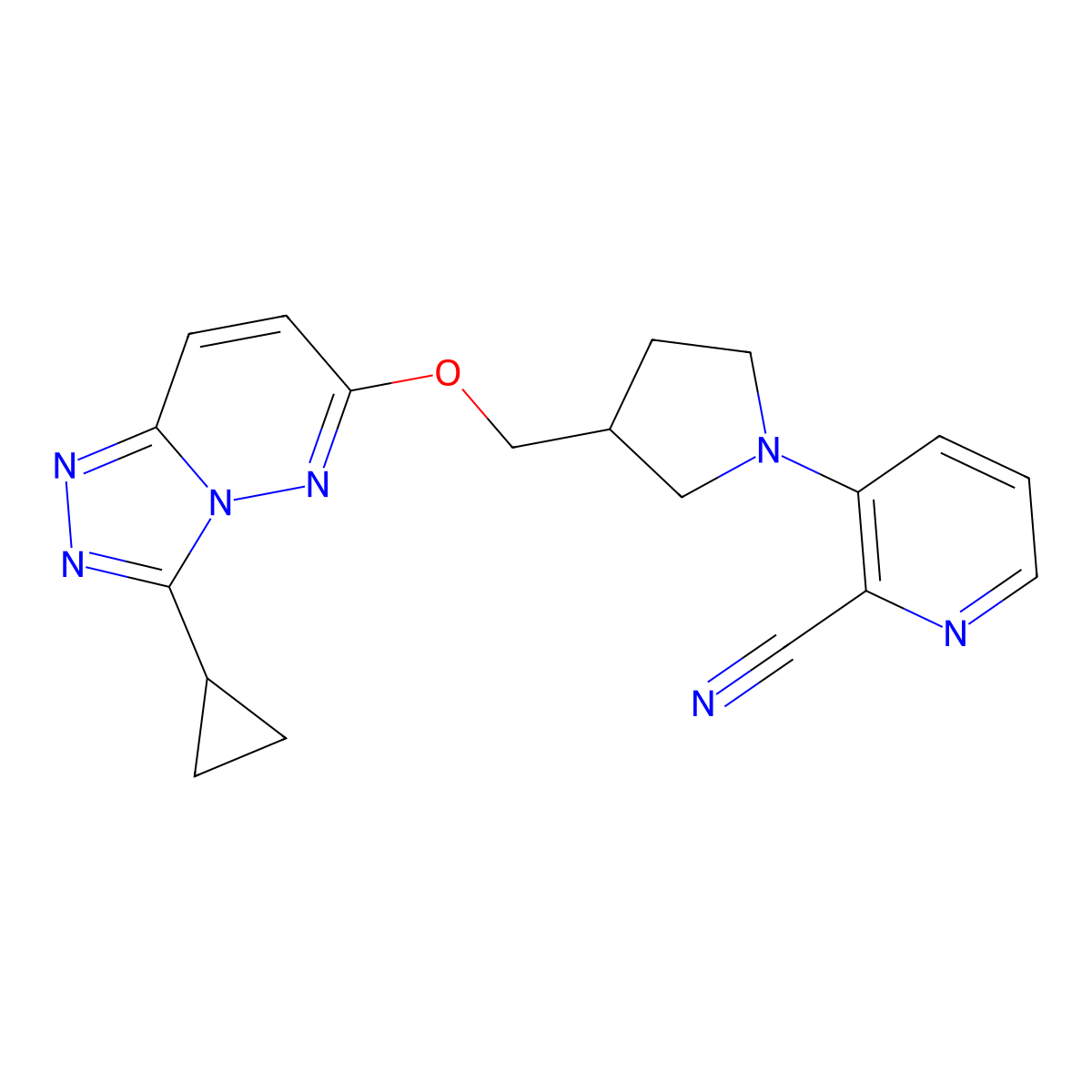 3-{3-[({3-Cyclopropyl-[1,2,4]triazolo[4,3-b]pyridazin-6-yl}oxy)methyl]pyrrolidin-1-yl}pyridine-2-carbonitrile molecular structure, CAS 2549020-11-1
