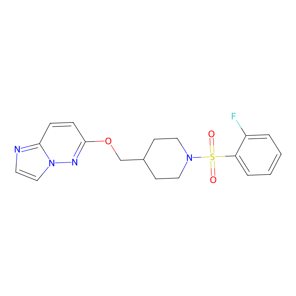 1-(2-Fluorobenzenesulfonyl)-4-({imidazo[1,2-b]pyridazin-6-yloxy}methyl)piperidine molecular structure, CAS 2549020-12-2