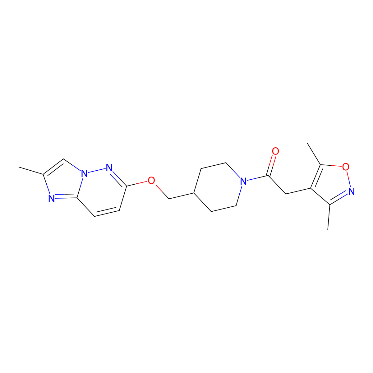 2-(3,5-Dimethyl-1,2-oxazol-4-yl)-1-{4-[({2-methylimidazo[1,2-b]pyridazin-6-yl}oxy)methyl]piperidin-1-yl}ethan-1-one molecular structure, CAS 2549020-13-3