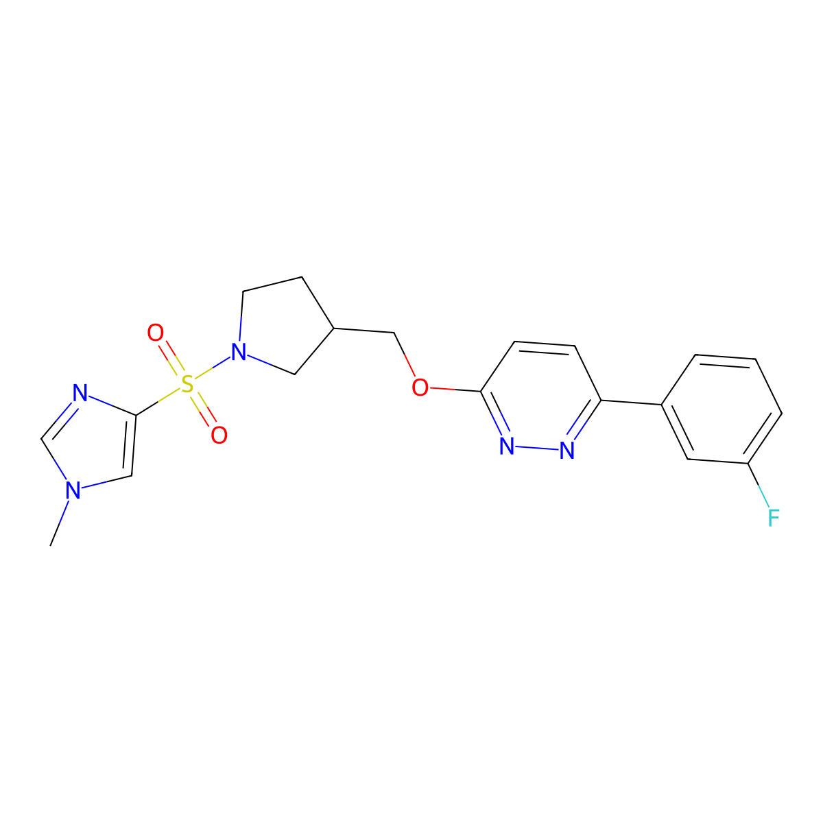 3-(3-fluorophenyl)-6-({1-[(1-methyl-1H-imidazol-4-yl)sulfonyl]pyrrolidin-3-yl}methoxy)pyridazine molecular structure, CAS 2549020-17-7