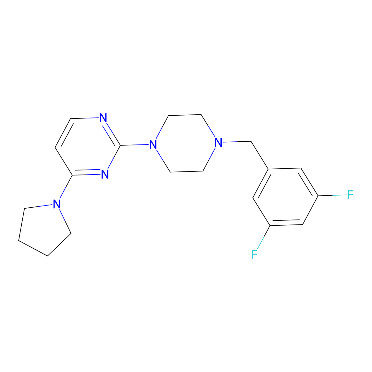 2-{4-[(3,5-Difluorophenyl)methyl]piperazin-1-yl}-4-(pyrrolidin-1-yl)pyrimidine molecular structure, CAS 2549020-18-8