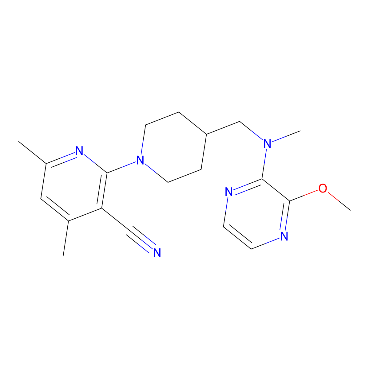 2-(4-{[(3-Methoxypyrazin-2-yl)(methyl)amino]methyl}piperidin-1-yl)-4,6-dimethylpyridine-3-carbonitrile molecular structure, CAS 2549020-19-9