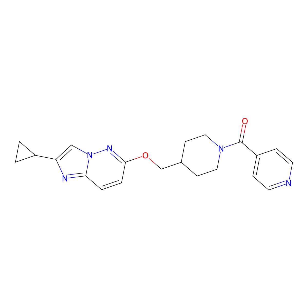 4-{4-[({2-Cyclopropylimidazo[1,2-b]pyridazin-6-yl}oxy)methyl]piperidine-1-carbonyl}pyridine molecular structure, CAS 2549020-21-3