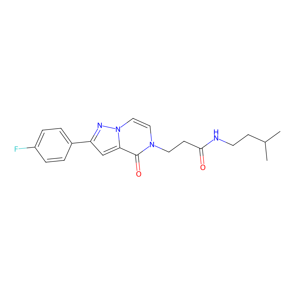 3-[2-(4-fluorophenyl)-4-oxo-4H,5H-pyrazolo[1,5-a]pyrazin-5-yl]-N-(3-methylbutyl)propanamide molecular structure, CAS 2549020-33-7
