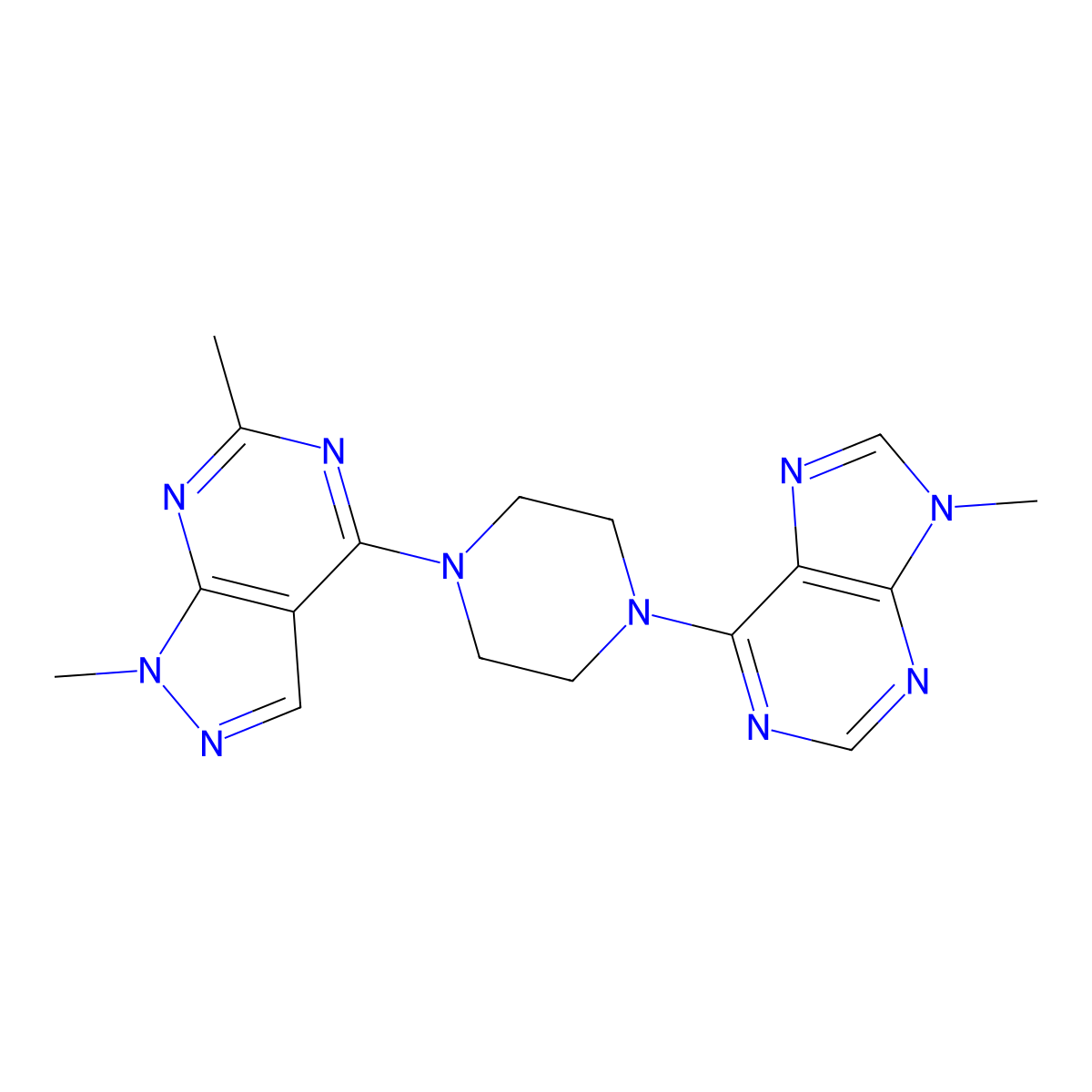 6-(4-{1,6-dimethyl-1H-pyrazolo[3,4-d]pyrimidin-4-yl}piperazin-1-yl)-9-methyl-9H-purine molecular structure, CAS 2549020-36-0
