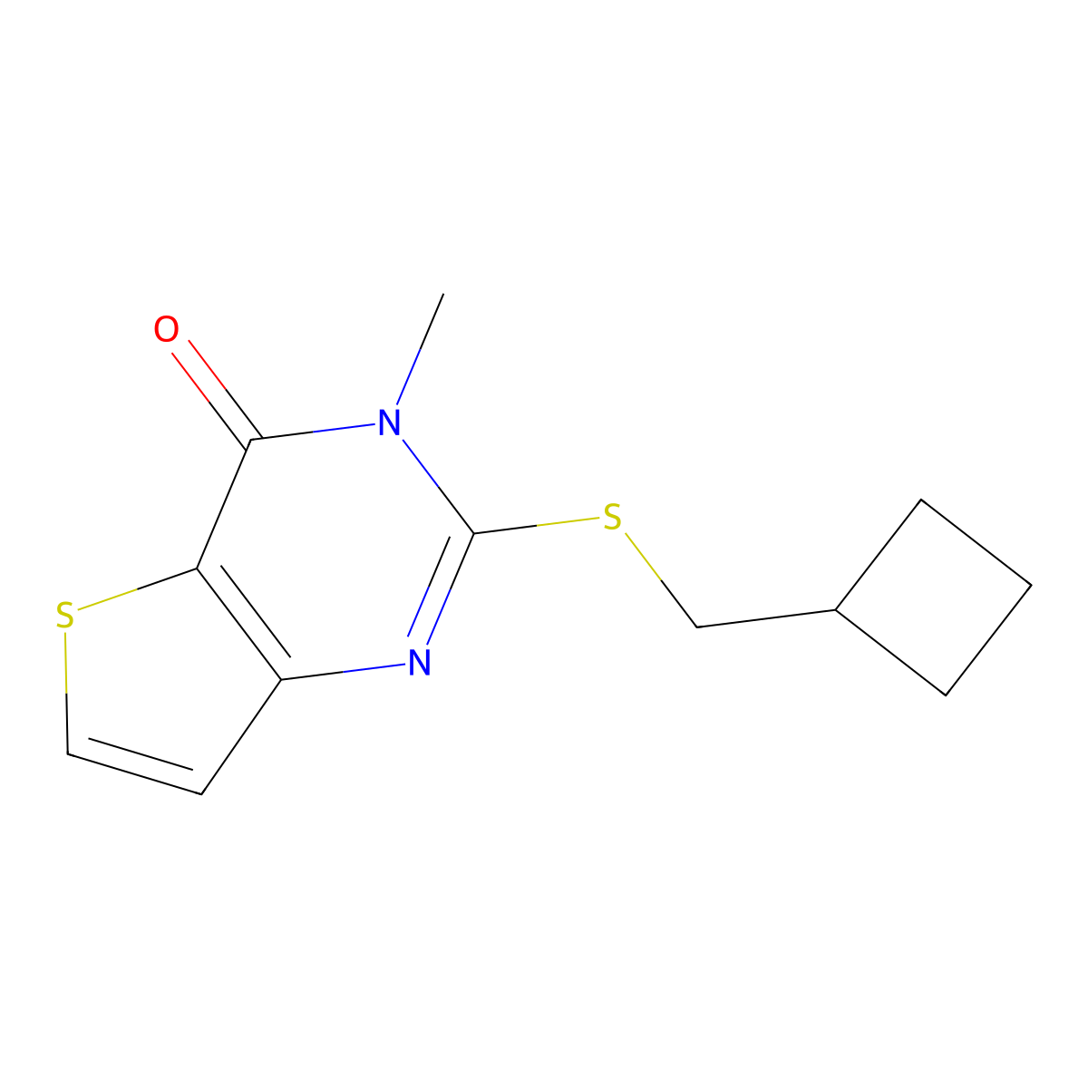 2-[(cyclobutylmethyl)sulfanyl]-3-methyl-3H,4H-thieno[3,2-d]pyrimidin-4-one molecular structure, CAS 2549020-41-7