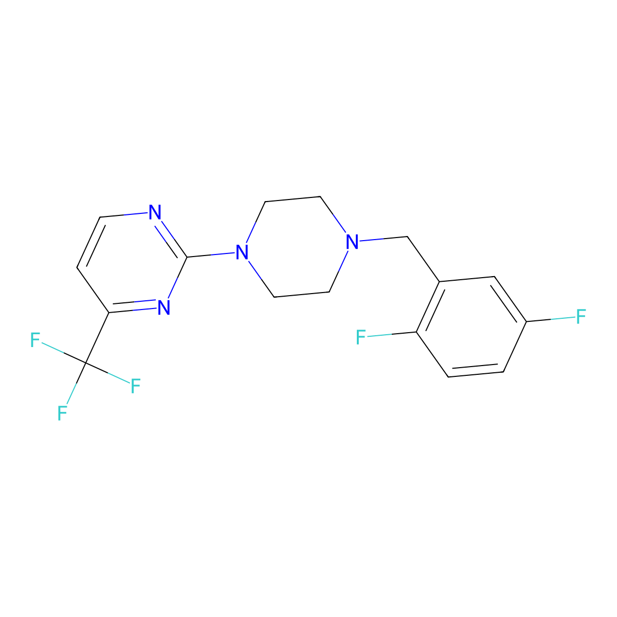 2-{4-[(2,5-Difluorophenyl)methyl]piperazin-1-yl}-4-(trifluoromethyl)pyrimidine molecular structure, CAS 2549020-42-8