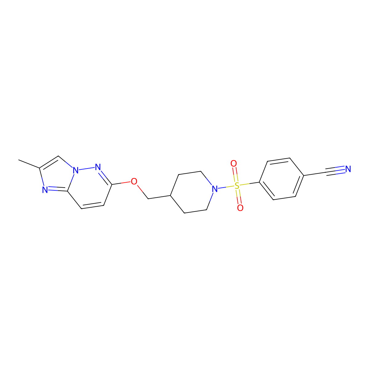 4-({4-[({2-Methylimidazo[1,2-b]pyridazin-6-yl}oxy)methyl]piperidin-1-yl}sulfonyl)benzonitrile molecular structure, CAS 2549020-52-0
