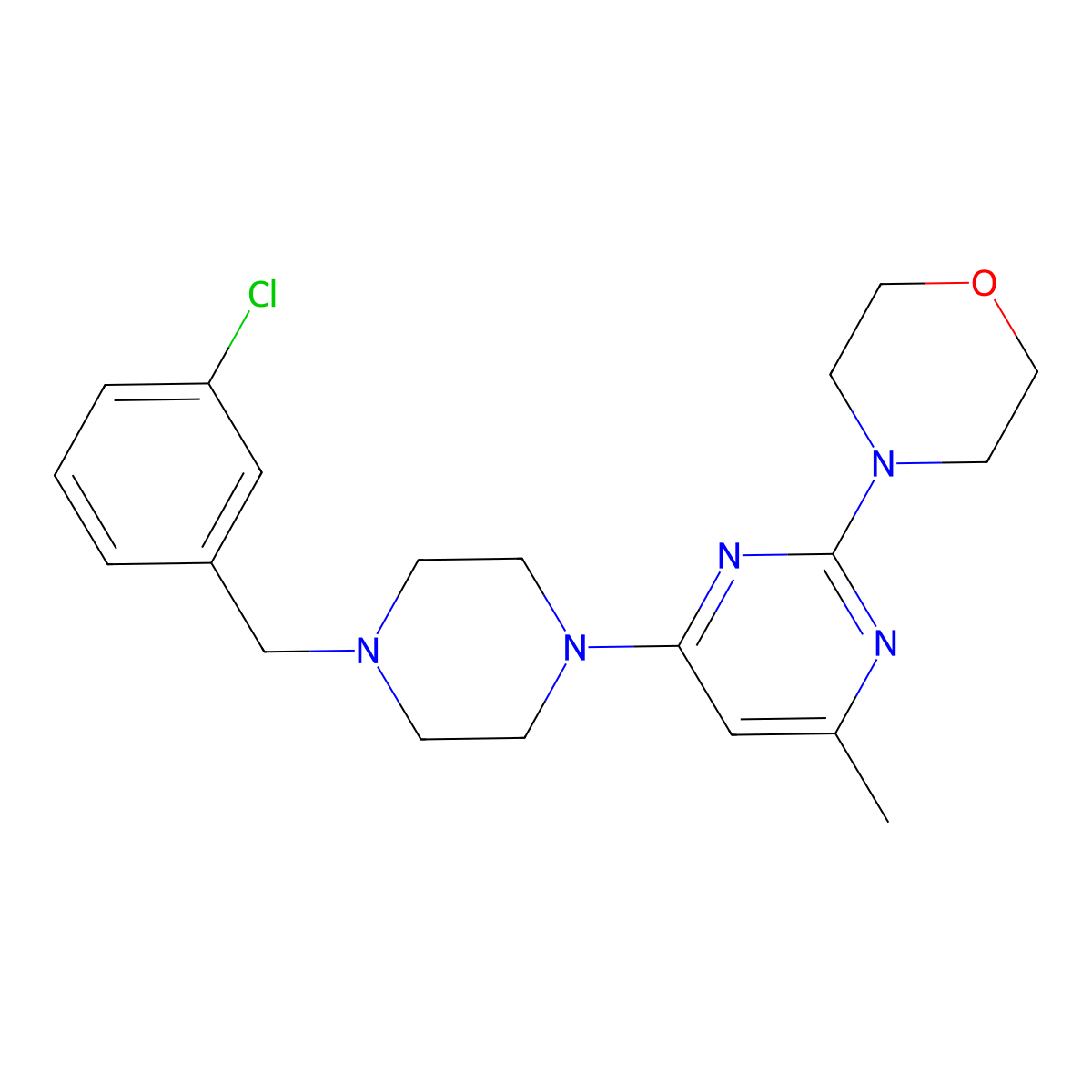 4-(4-{4-[(3-Chlorophenyl)methyl]piperazin-1-yl}-6-methylpyrimidin-2-yl)morpholine molecular structure, CAS 2549020-59-7