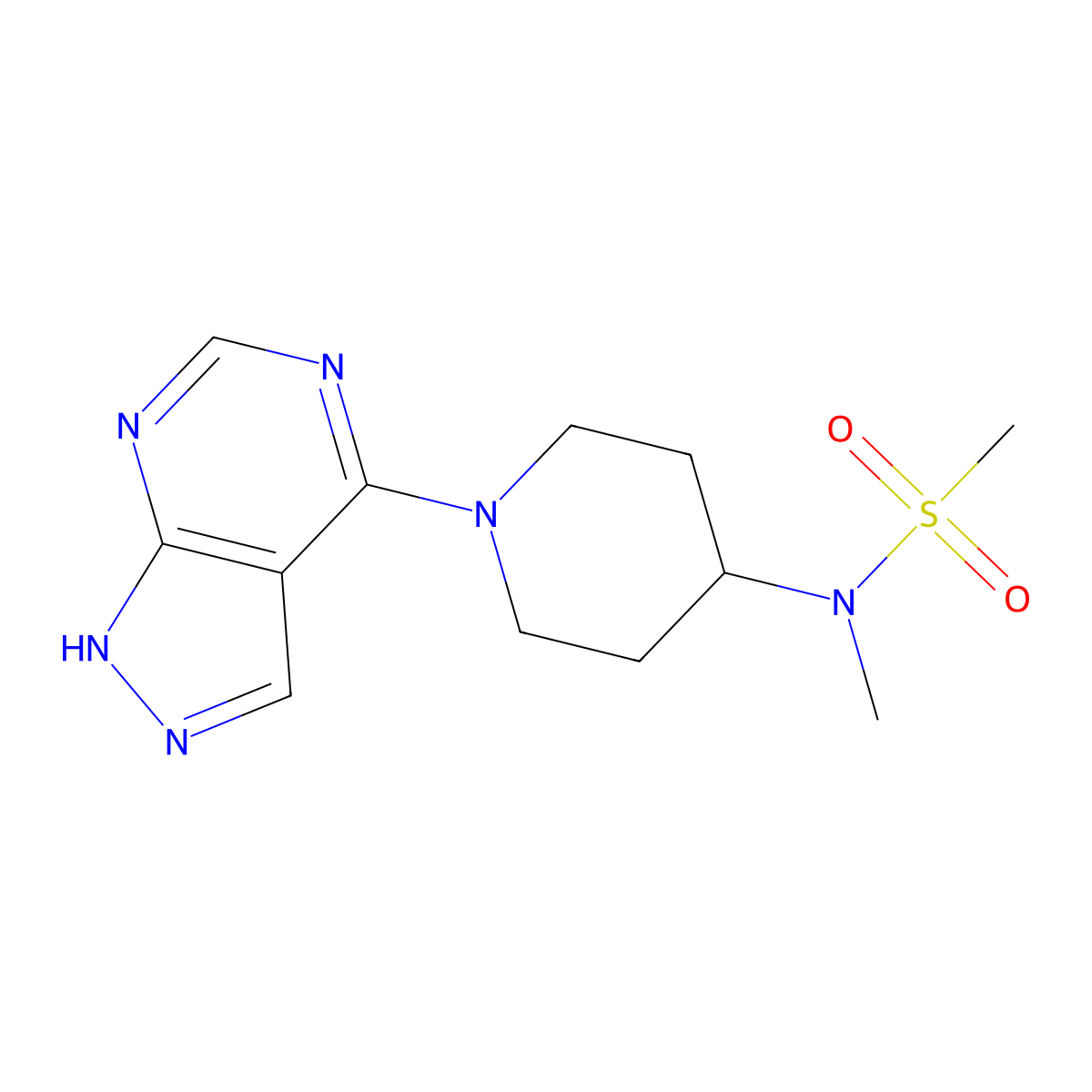 N-methyl-N-(1-{1H-pyrazolo[3,4-d]pyrimidin-4-yl}piperidin-4-yl)methanesulfonamide molecular structure, CAS 2549020-60-0