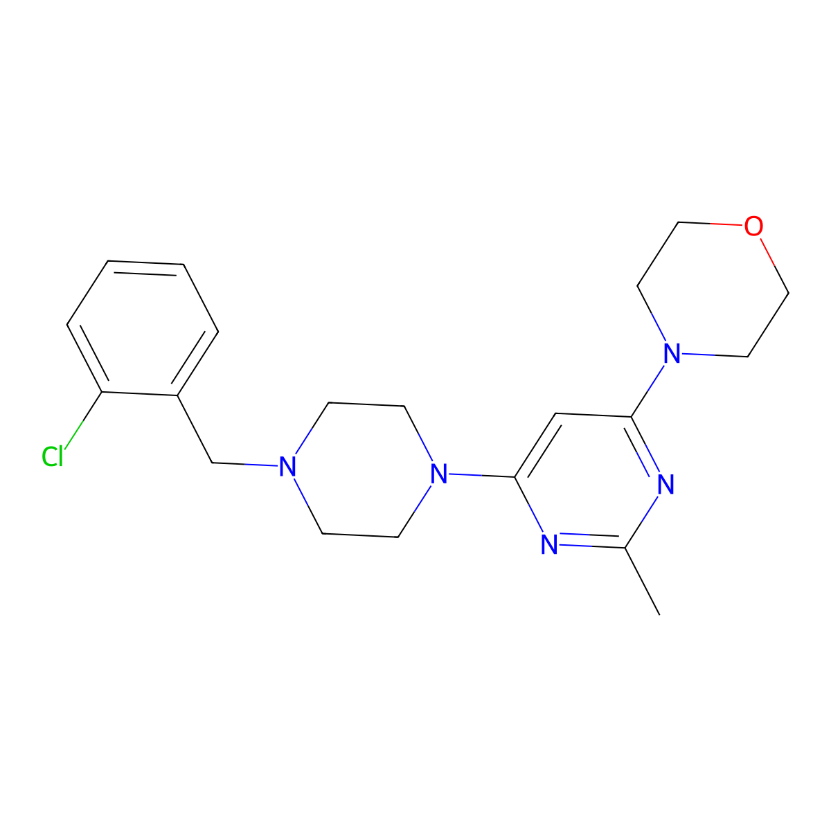4-(6-{4-[(2-Chlorophenyl)methyl]piperazin-1-yl}-2-methylpyrimidin-4-yl)morpholine molecular structure, CAS 2549020-64-4