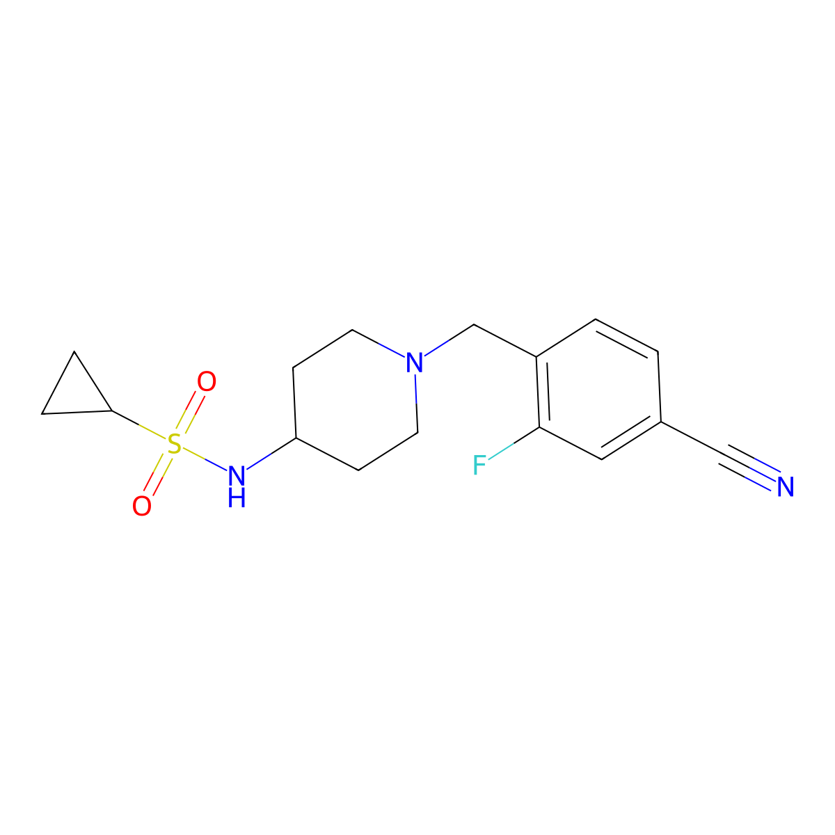 N-{1-[(4-cyano-2-fluorophenyl)methyl]piperidin-4-yl}cyclopropanesulfonamide molecular structure, CAS 2549020-67-7