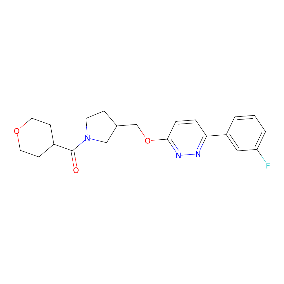 3-(3-Fluorophenyl)-6-{[1-(oxane-4-carbonyl)pyrrolidin-3-yl]methoxy}pyridazine molecular structure, CAS 2549020-70-2